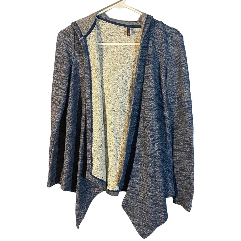 NYDJ Heathered Blue Hooded Opened Waterfall Draped Jacket Women Sz XS - Picture 1 of 7